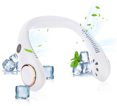 GALAXYER Neck Fan with Screen Display, USB Rechargeable Bladeless Cooling Fan, 3 Speeds Quiet Neck Cooler Personal Hanging Fan for Indoor Outdoor Travel Sports