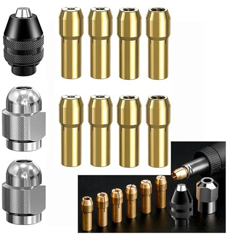 Set portapunta per Dremel, mandrino portapunta per Dremel 4486 punte trapano metallo, pinze accessorie, teste di serraggio a cambio rapido in ottone per Dremel 4000,Trio e altro,con scatola (11 PCS)