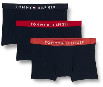 Tommy Hilfiger Men’s 3 Pack Cotton Trunks with Stretch, Multicolor (Terra Red/Pri Red/Des Sky), L