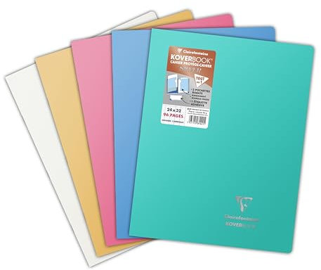 Clairefontaine 981441C Un Cahier Agrafé Koverbook Silver - 24x32 cm - 96 Pages Grands Carreaux - Papier Blanc 90 g - Couverture Polypro Opaque - Couleur Aléatoire