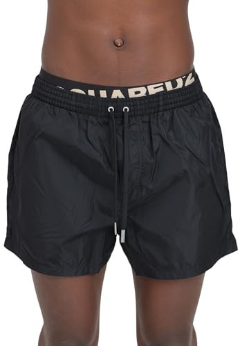 DSQUARED2 Shorts Mare da Uomo Neri con Fascia logata Elastica in Vita 48
