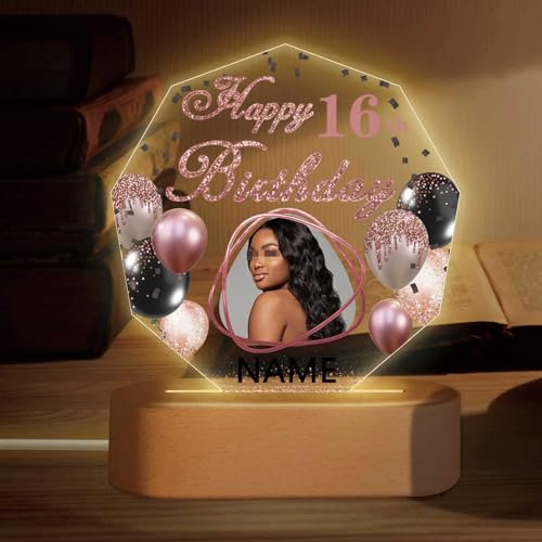 Dicodes Personnalisé Happy Birthday Veilleuse Cadeau avec Photo Personnalisé Acrylique Plaid Lumière Cadeau d'Anniversaire Pour Maman, Papa, Ami(Rose d'or)