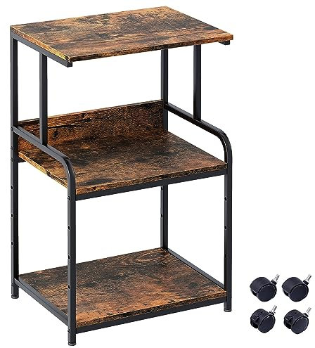 3-stöckiger Druckerständer, Druckertisch mit Rollen, Metall Druckerwagen, Druckerregal für Büro, Zuhause, Schule und Arbeitszimmer, Druckerschrank für Fax, Kopierer, Scanner (Holzfarbe)