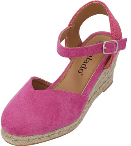 Palado Sandales compensées Sathos pour femme - Sandales tendance avec talon - Sandales compensées élégantes pour femme - Chaussures à plateforme confortables - Talons hauts élégants, rose bonbon, 40