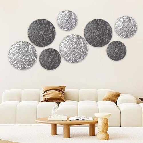 DETENE 8 Piezas Decoración de Pared de Metal Decoración de Pared Redonda de Metal Gran Decoración de Pared de Metal Gris y Plata para Salas de Recepción de Oficinas Salas de Estar