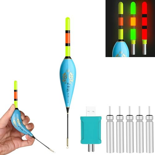 Nanomaterialien LED Posen Angeln Kann die Farbe ändern, Posen Angel mit Batterie Ladegerät und 3 Stabbatterie Typ CR425, Angelzubehör Kann Tagsüber Und Nachts Verwendet Werden (Bleiverbrauch 13g)