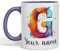Vixar Personalised Letter G Mug, Alphabet cusomized Custom Your Letter G Monogram Watercolour Ceramic Coloured Mug Cup for Tea Coffee Hot Brew 330ml 11Oz Gift (Purple)