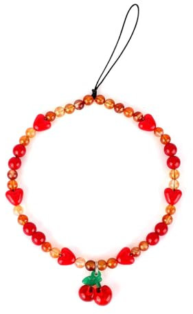 Phone Charms Perles, Rouge Breloque de Téléphone en Forme de Cerise Perlée Dragonne de Lanière de Téléphone Perlée Chaîne de Téléphone Perlée Dragonne de Téléphone pour Femme Joli Cadeau