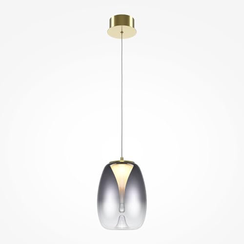 Licht-Erlebnisse LED Hängelampe Rauchglas Ø 20 cm H: max. 333,1 cm in Gold Grau 3000 K warmweiß 280 lm Modern Pendelleuchte Esstisch Hängeleuchte Esszimmer