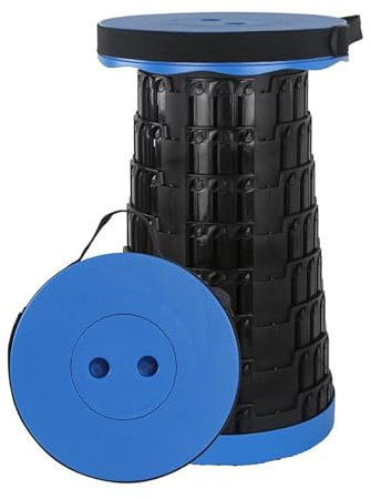Trimming Shop Heavy Duty Foldable Collapsible Telescopic Stool, Portable & Adjustable Pop Up Stool Plastic Seat for Camping, Fishing, BBQ, Hiking, Indoor/Outdoor Use, 440lbs Load Capacity - Blue