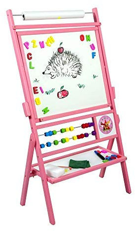 Schultafel TPR.Drehbar, magnetisch, rosa,Abakus, Rechenschieber, Tafel für Stifte und Kreide mit Doppelablage, Magnetbuchstaben, Markerstift, Tuch