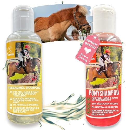 Tea Tree Oil Shampoo + Horse Shampoo for Horses Pink I Dog Shampoo I Tea Tree Shampoo for Horses Sensitive Skin I Grooming Dog Horse I Shampoo Fur Tail Mane Horses Girls Gift 2 x 250 ml