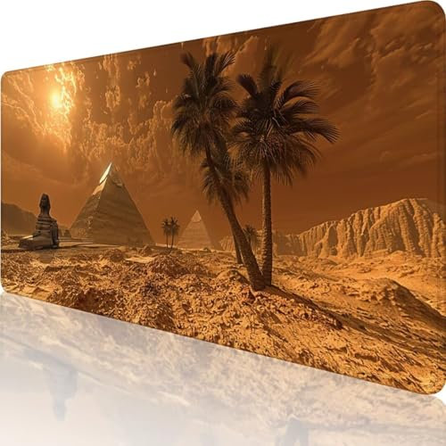 Gelb Gaming Mauspad XXL 1200 x 600 Mousepad Pyramide, Erweiterte Groß Mauspad Schreibtischunterlage groß mit Vernähte Kanten Design, WassXerdicht Anti-Rutsch für PC, Laptop Büro Deko Desk Mat 0-W