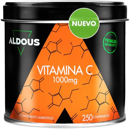 Vitamina C 1000 mg - Suministro para +8 meses - 1 tableta al día - Vitaminas para el Cansancio, Sistema Inmune y Defensas - 1000mg Vitaminas C - 250 Comprimidos - Vitamina pura - ALDOUS