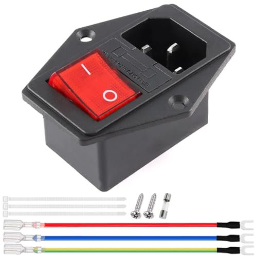 MKBKLLJY 1St. Einlassmodul-Stecker 3polig 10A 250V Wippschalter Steckdose IEC320 C14 10A männlicher Netzschalter mit 10A Sicherung Verlängerungskabel Befestigungsschrauben Kabelbinder für 3D-Drucker