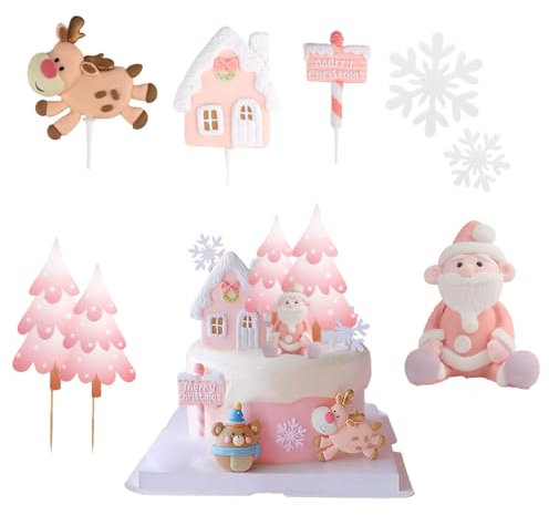 XIAQICA 6 Stück Tortendeko Weihnachten Kuchen Deko Cupcake Topper Elch Alter Mann Schneeflocke für Kuchen