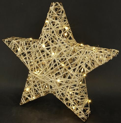 LED Deko Leuchte mit LED in Warmweiß Gold Leuchtstern aus Metall mit Timer Funktion batteriebetrieben 45 cm groß Winter- & Weihnachtsdeko Weihnachtsstern Beleuchtung Stern Sternlampe, gold