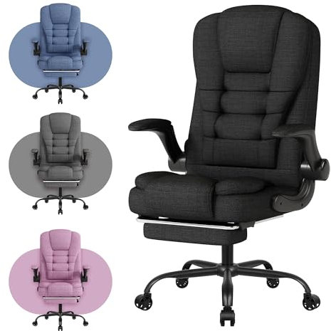 Gaming Stuhl, Atmungsaktiver Bürostuhl aus Stoff PC-Stuhl, Ergonomischer Arbeitsstuhl mit hochklappbarer Armlehne, 360°Drehbarer Höhenverstellbarer Sessel Schreibtischstuhl mit Fußstütze, Schwarz