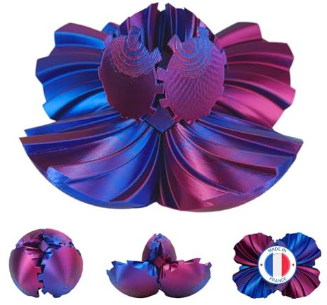 Gear Ball Fidget - Sphère Rotative Portable Anti-Stress Imprimée en 3D Idées Cadeaux Adultes - Anniversaire Noel Format de Poche Fêtes Anxiété Bureau Petit Léger (Rouge Bleu Brilliant)