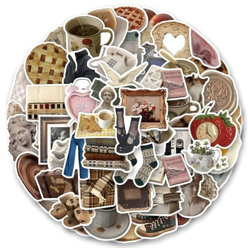 Moguri 120Pcs Vintage Aesthetic Stickers, Cute Retro Journaling Scrapbooking Stickers Pack for Adult Women Teen Grils, Waterproof Vinyl Decals for Water Bottle Laptop Computer Phone Case
