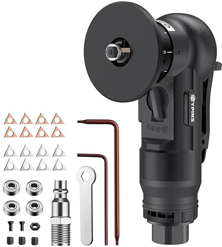 EYPINS Máquina de biselado neumática de 45 ° esquina de arco, 30000 rpm Mini máquina de chaflán de aire comprimido con cuchillas de ángulo para aluminio acero borde recto/arco