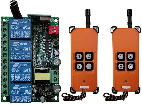 Sistema di telecomando a 4 canali 220 V AC – 20 – 200 m – ricevitore RF e trasmettitore per gru e impianti industriali (2RF)