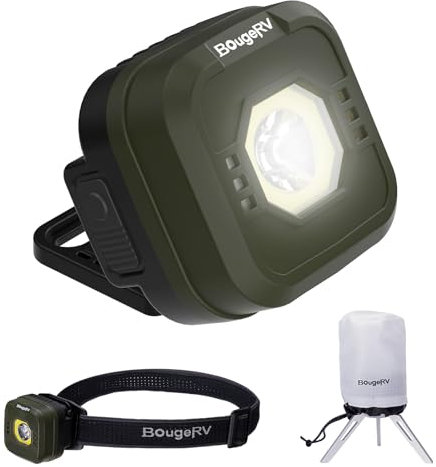 BougeRV AL05 Head Torch Rechargeable, 600 Lumens LED Headlamp, Magnetic Headlight, Flashlight, 5 Modes, 180° Adjustable Camping Light with Stand & Lampshade for Camping, Running, Hiking, Emergency