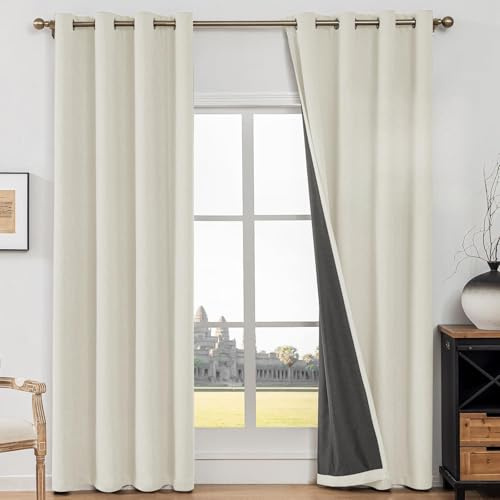 CYCMACO Verdunklungsvorhänge Falscher Leinen 2er Set, 140x240cm, Kälteschutz Thermovorhang, Vorhang Blickdicht Mit Ösen, Lärmschutzvorhang, Schallschutz Vorhang, Vorhänge Schlafzimmer, Hellbeige