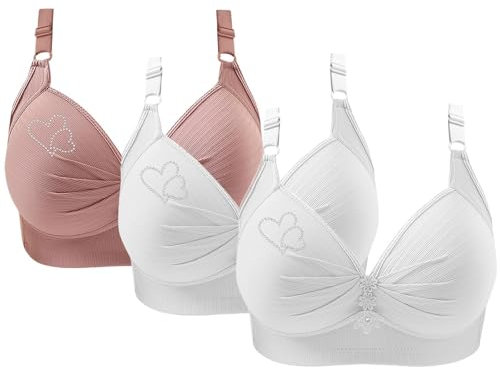 High Support Everyday Bra 3PC Womens Push Up Bras White No Underwire Adjustable Straps Soft Bralette Solid Color Plus Size Full Coverage Seamless Everyday Comfort Bralettes