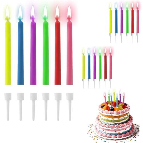 LUCKNIGHT Tortenkerzen, 18 Stück Geburtstagskerzen mit Farbigen Flammen, 6 Farben, leuchten in der gleichen Farbe wie das Wachs, Torten und Cupcakes, 6 cm/2.3in