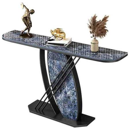 IYUESQ Table d'entrée Moderne avec Base en métal Unique, Console pour entrée, Table d'appoint étroite derrière Le canapé avec Plateau en marbre pour Salon, Couloir, Hall d'entrée (Noir D,