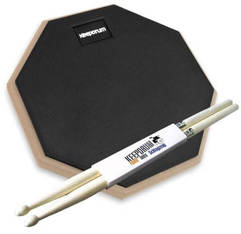 keepdrum DP-BK8 Schlagzeug Übungspad schwarz 8 Zoll mit Drumsticks