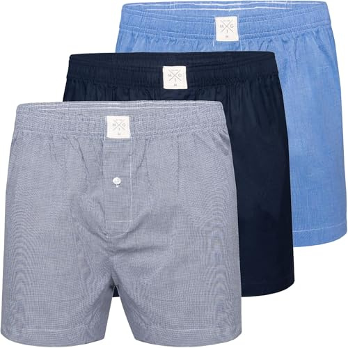 MG-1 3 Pack Herren Boxershorts 100% Baumwolle - Webboxer Unterhose mit Komfortbund & Knopf - Bequeme Männer Unterwäsche, Klassische Passform, S bis XXL