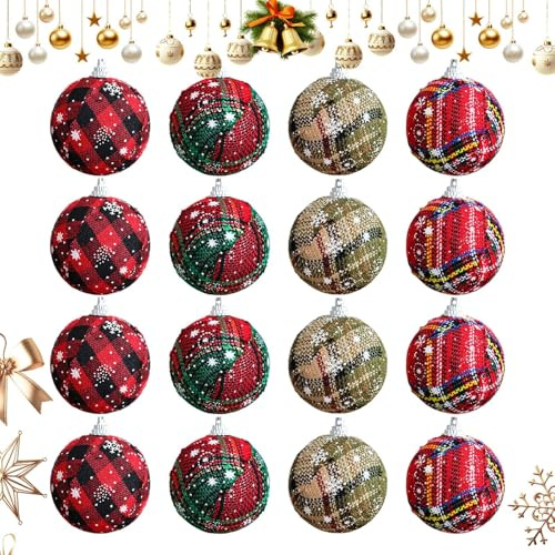16 STK Weihnachtskugeln 8cm Karo Grün Weiss Rot Kariert Tartan Frohe Weihnachten Christbaumschmuck Weihnachtsschmuck Anhänger Weihnachtsdeko Christbaum Kugeln