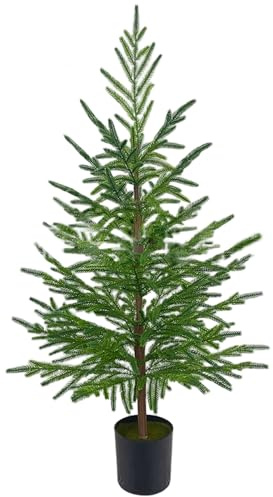 Albero di pino Norfolk artificiale da 35, 4 pollici, alberi di Natale con vaso nero, realistiche decorazioni verdi natalizie finte, albero di Natale per ufficio, soggiorno, decorazioni per interni ed