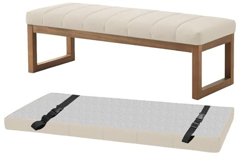 AQIGR Cojines para Bancos Tamaño Personalizado, Comodísmo y Desenfundable Lavable Antideslizante Cojín, para Interiores Y Exteriores Silla De Banco JardíN Comedor Cocina(Beige,30x100CM)