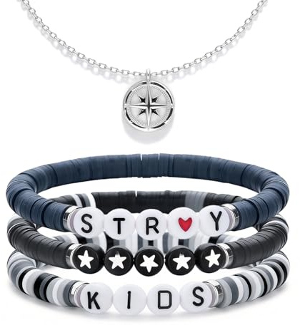 Ainvliya St-ray Kids Merch Bracelets And SK Necklace, Soft Pottery Friendship Bracelet Stray Necklace for Girls, Womens Jewellery Gifts, Kpop Merchandise Birthday Gift for STAY Fans
