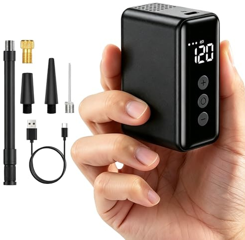 WARMTUYO Pompe à Air Électrique, Mini Pompe Vélo Électrique 120 PSI avec Manomètre, Arrêt Automatique, Compatible Valves Presta et Schrader, pour VTT, Vélo Urbain et de Route