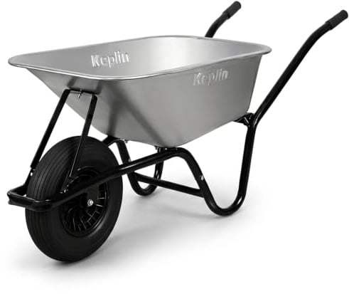 Keplin 85L Garden Wheelbarrow with Pneumatic Tyre – Heavy Duty Single Wheel Steel Garden Barrow Supports 150kg Load Capacity, Large Wheelbarrow for Soil, Gravel, Compost & Outdoor Work