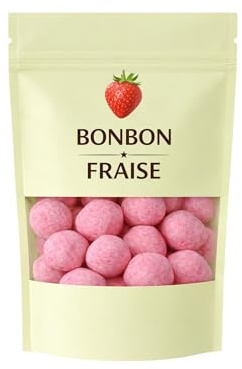Bonbons Saveur Fraise en Boules Roses, Enrobage Sucré, Goût Fruité et Texture Douce, Format Individuel Pratique – Sachet 50g
