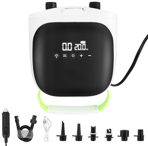Pompa Elettrica SUP 20PSI, Pompa SUP Ricaricabile Gonfiabile con Gonfiaggio Intelligente a Doppio Stadio & Auto-Spegnimento, 6 Ugelli per Canoa, Barca, Tenda, Kayak Gonfiabile