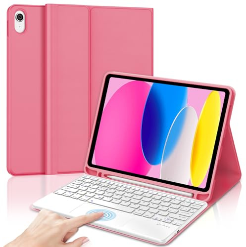Teclado para iPad A16 11 Generación 2025/10 Generación 2022 con Touchpad | Funda Keyboard Bluetooth Magnético, QWERTY Español Ñ, Desmontable con portalápices para iPad 11 11/10 10.9, Rosa fucsia