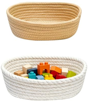 2Pcs Woven Storage Basket, Small Cotton Rope Basket