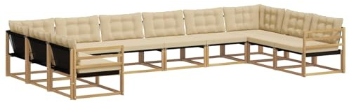 vidaXL Outdoor-Sofagarnitur mit Kissen 10 pcs Weiß und Beige, Gartenmöbel-Set, modernes modulares Sofa, langlebige Couch, ergonomisches Design, schicke Terrassen-Sitzmöbel