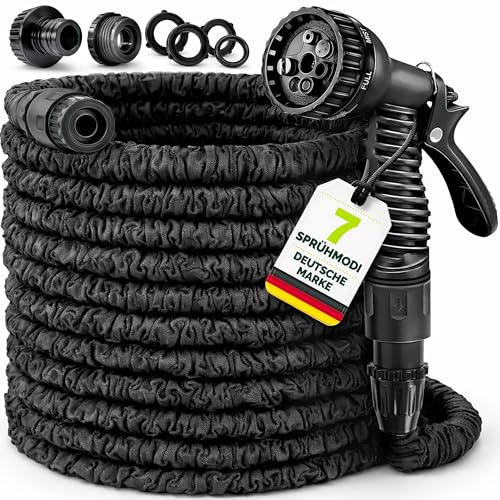 TRESKO® flexiSchlauch 7,5 m - Flexibler Gartenschlauch dehnbar | Wasserschlauch dehnbar inkl. 1/2 & 3/4 Adapter | Flexschlauch mit 7 Modi Brause | Flexi Wonder Knickfrei Flexibel
