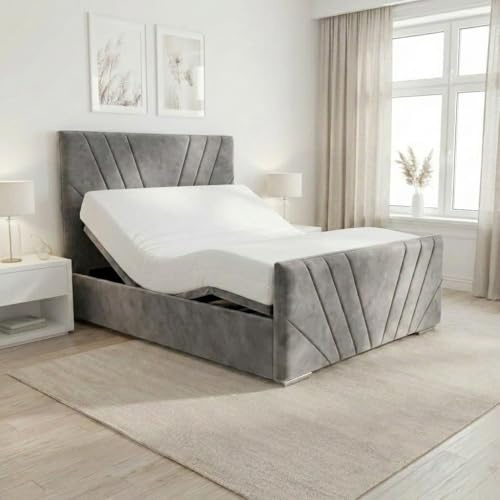 Paradise Beds Mobility V Lined Electric Adjustable Bed with Headboard & Footend, Memory Foam Mattress, All Uk Sizes, Plush Velvet Fabric (Grey, 4ft Small Double)