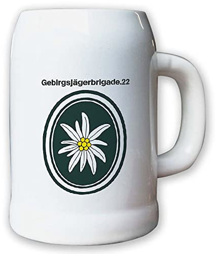 Jarra/Jarra de cerveza de 0,5 – Jarra de cerveza Montaña Cazadores Brigade 22 gebj gbrig 22 unidad Bundeswehr Vendajes nadadores Escudo nadadores inoxidable color blanco # 13007