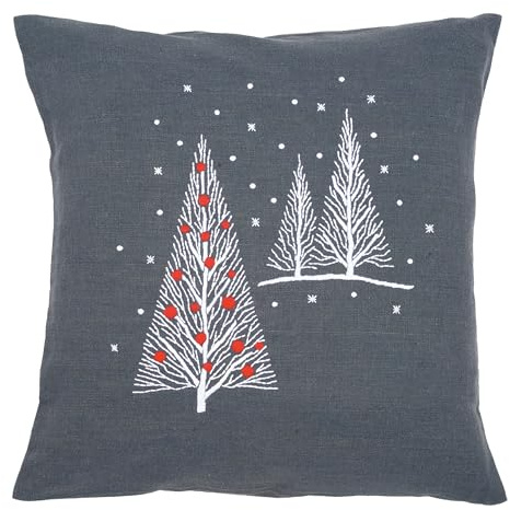 Vervaco PN-0164820 Stickkissen mit Kissenrücken Weihnachtsbäume Stickpackung, Baumwolle, weiß, 40 x 40 x 0,30 cm