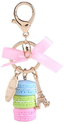 Porte-clé en Résine et Alliage Porte-clé Mignon en Forme Macaron avec Tour Eiffel (bleu)