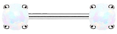 Piercingfaktor Piercing Brustwarzenpiercing Intimpiercing Hantel Barbell Brust Intim Nippel mit Opal Perlen Kugeln 1,6mm x 12mm x 5mm Silber Weiß